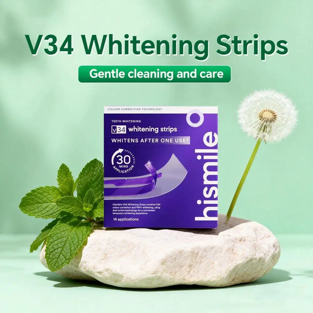 V34 Purple Teeth Whitening Strips Remove Plaque Stains Brighten Teeth Reduce Sensitivity 30 Mins Quick Dental Oral Care Stickers