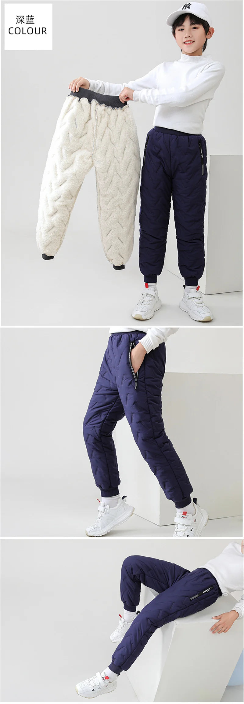 Winter Padded Pants Kids Thick Plus Velvet Warm Trousers Boys Lamb's Wool Cotton Long Pants Autumn Children Casual Sports Pants