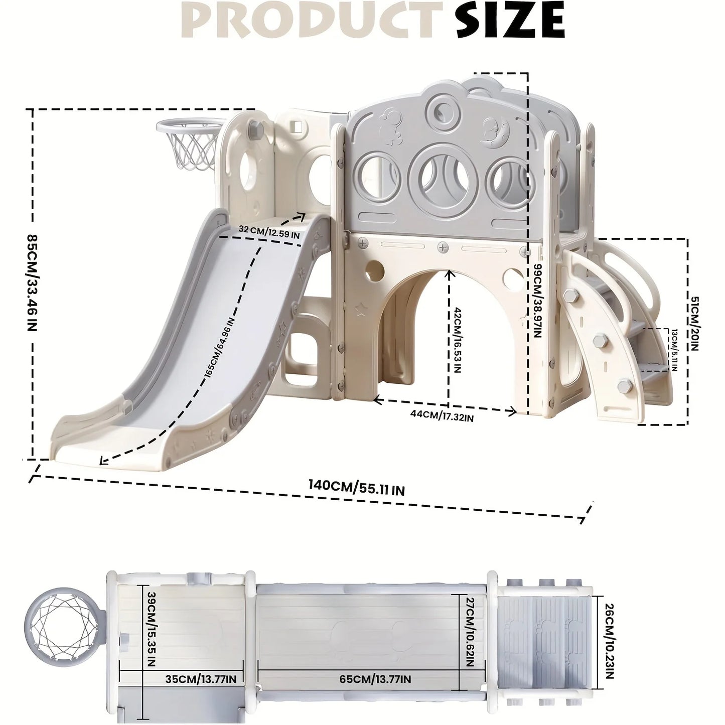 Children's slide, multifunctional Toddler Slide With Playpen, Storage Space and Non-slip Steps, Indoor & Outdoor Pla(Gray White)