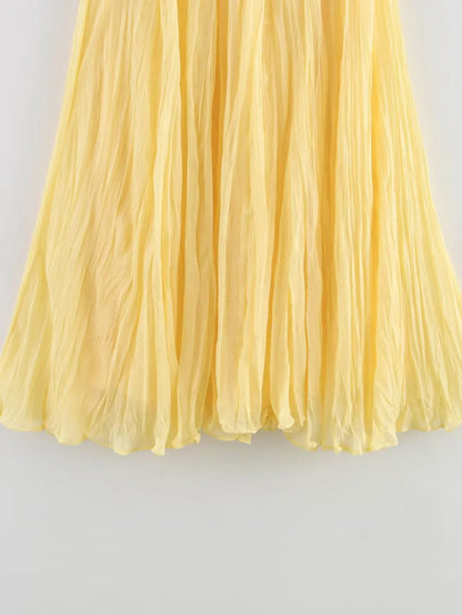 HH Women Elastic Waist Pleated Maxi Skirt Flowy A Line Pleated Long Skirt In Yellow White Pink For Spring Summer Beach Vacation