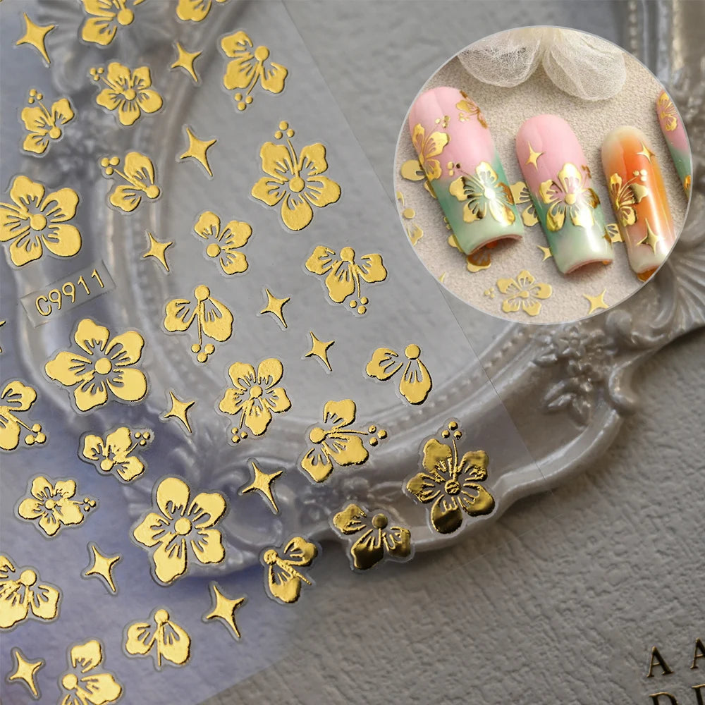 12Pcs 3D Gold Sliver Stars Nail Stickers Bronzing Starlight Nail Art Decals Self Adhesive Slider Decals DIY Nail Tips Decoration