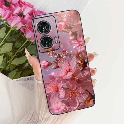 Case For Motorola Edge 50 Fusion Cover XT2429-1 Popular Flower Soft Black Silicone Phone Cases For Motorola G96 5G MotoG96 Funda