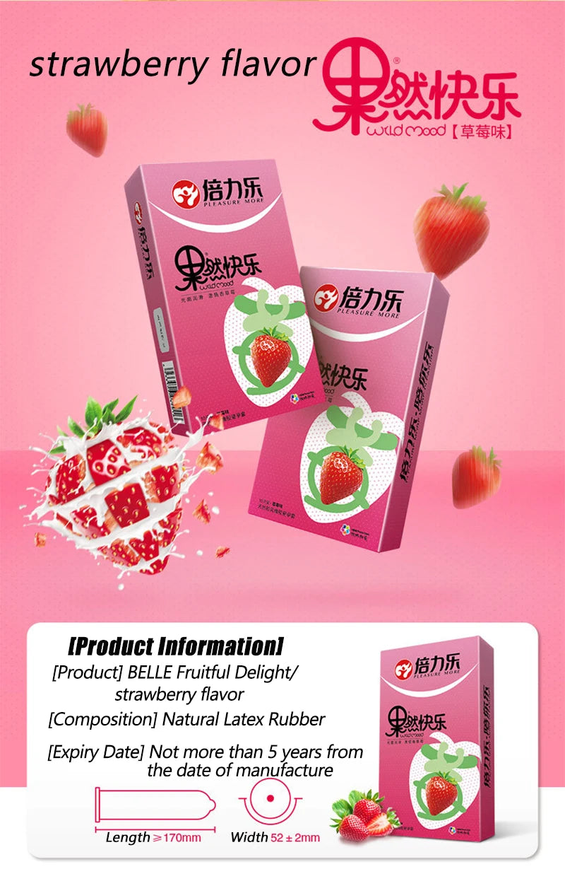 10pcs Fruit Flavor Condoms Sex Toy for Men Strawberry Blueberry Taste Penis Sleeves Ultra Thin Condom Adult Sex Product 18+