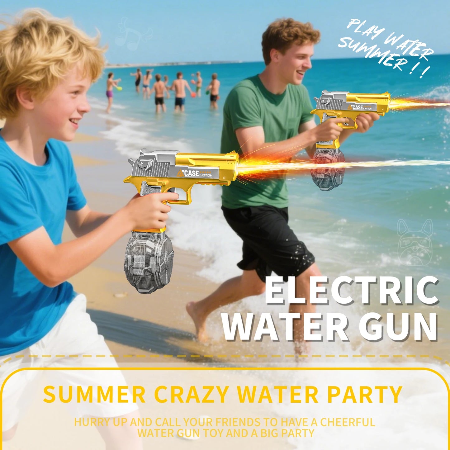 New Electric Water Gun With light Sprays Flame Effect Fully Automatic Shooting Toy Outdoor Beach Water Gun Toy Children Gift