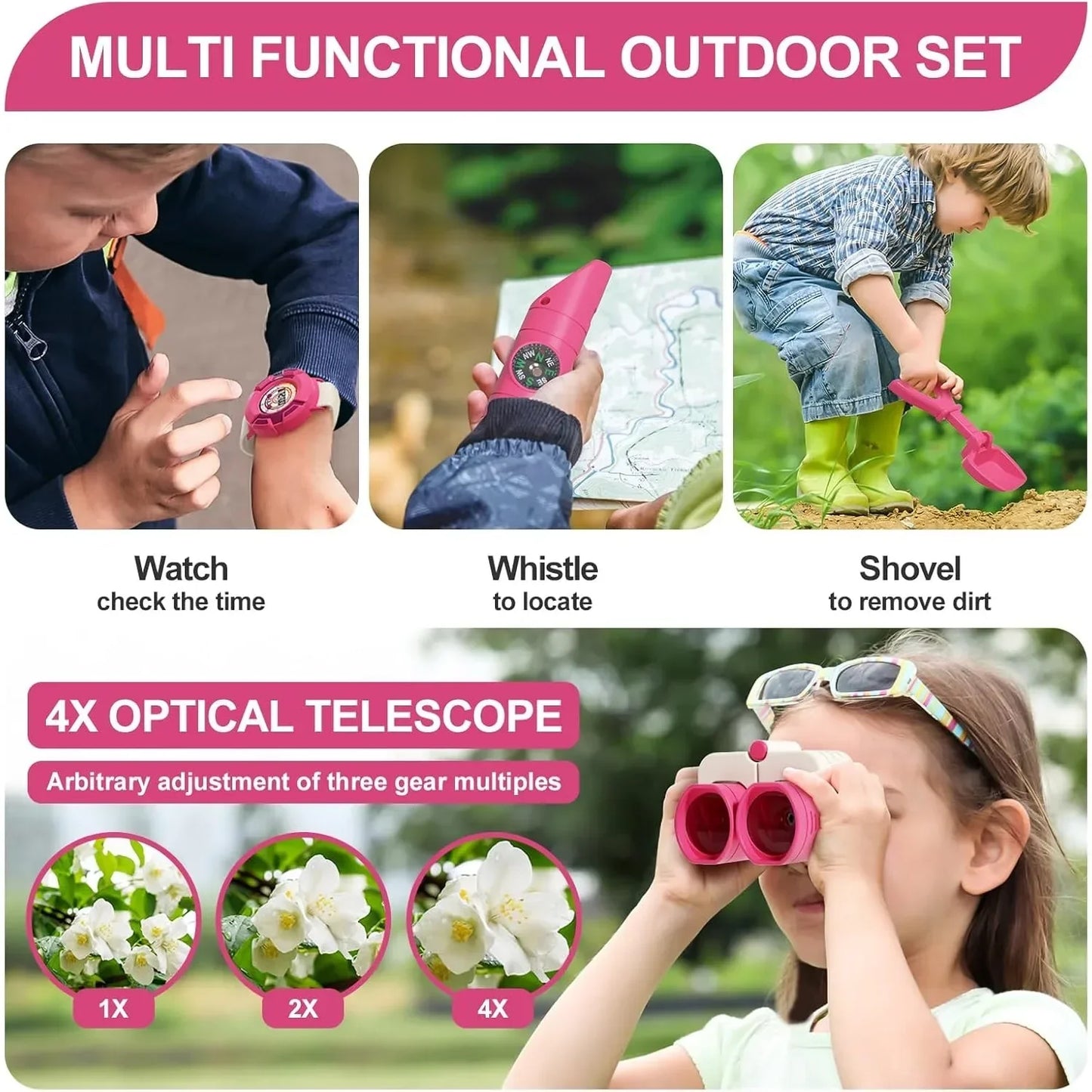 Kids Camping Set Indoor Outdoor Exploration Kit Pretend Play Toys Camping Tools Birthday Gift for Girl Boy OPTIONAL Pop Up Tent