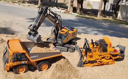 4WD Remote Control Excavator 4x4 Alloy Dump Truck Bulldozer Radio Model RC Car Construction Vehicle with Lights Sound Toy Gift