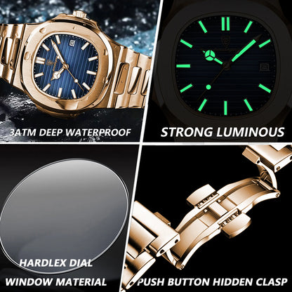 POEDAGAR Fashion Business Man Watch Waterproof Luminous Date Stainless Steel Men Quartz Watch Luxury Square Men's Watches Reloj