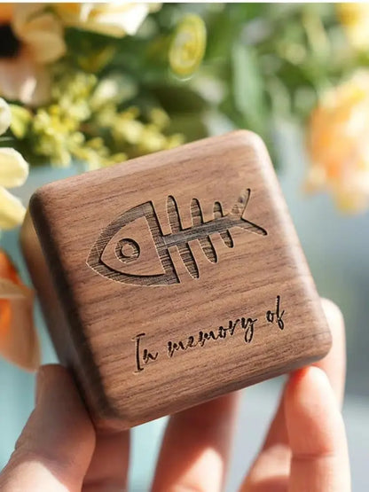 Walnut Wood Pet Hair Keepsake Box, Paw Print Engraved Memorial Urn for Dog Fur Teeth Ashes, Portable Mini Memory Storage Box