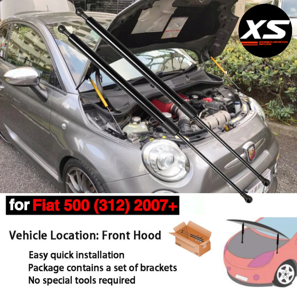 Hood Struts Kit For Fiat 500 (312) 2007-2025 Front Bonnet Modify Damper Cylinders Lift Support Shock Absorber Prop Pistons Rods
