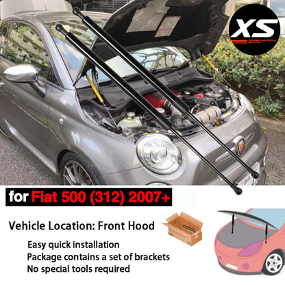 Hood Struts Kit For Fiat 500 (312) 2007-2025 Front Bonnet Modify Damper Cylinders Lift Support Shock Absorber Prop Pistons Rods