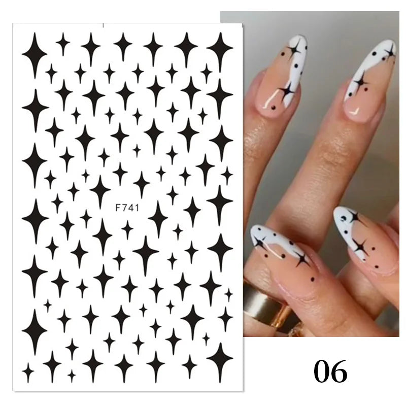 Black and White Love Flowers Line Art 3D Stickers Nail Decals Nail Art Accessories Butterfly Rose Nail Stickers Nail Sliders