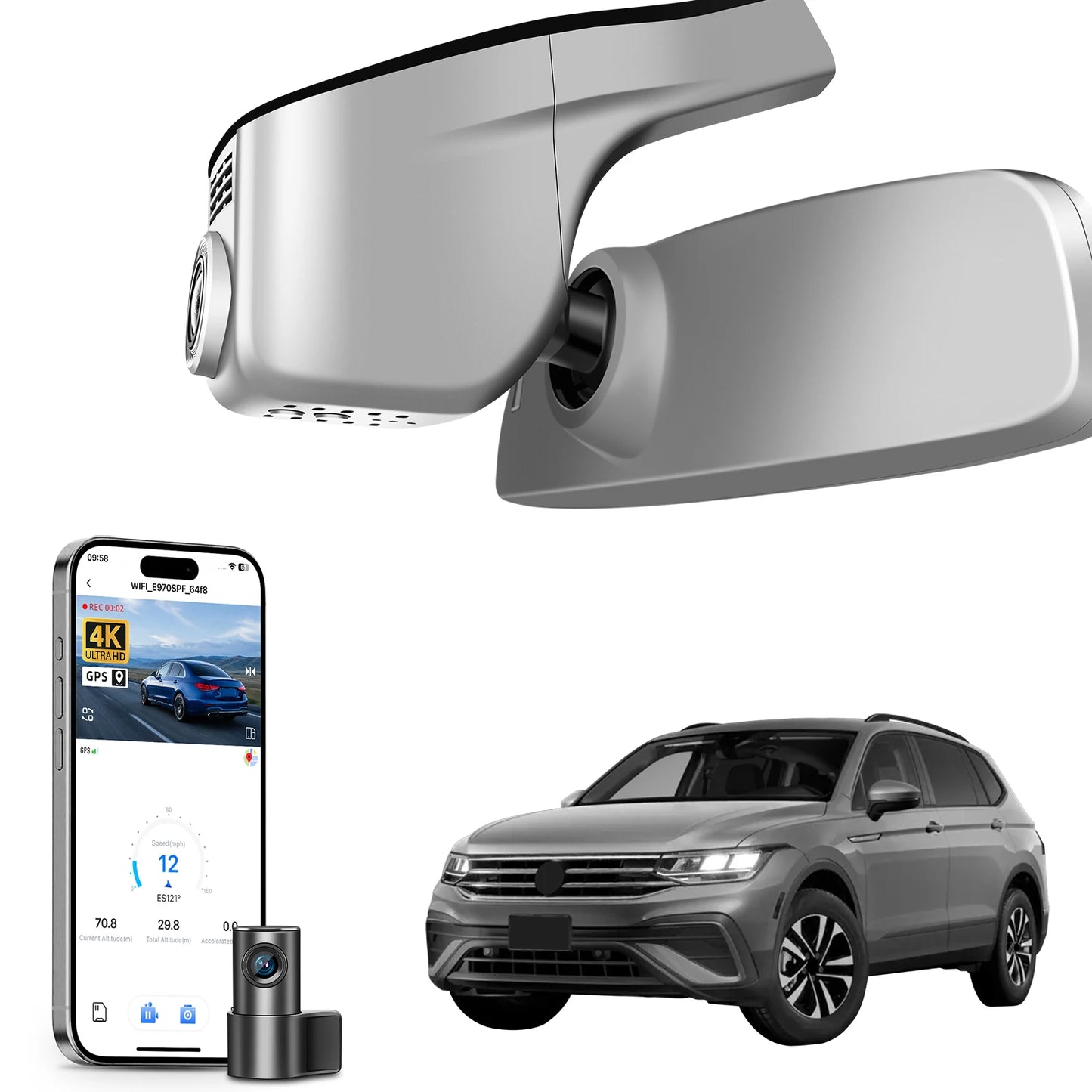 Mangoal 4K Dash Cam GPS WiFi & APP For Volkswagen Tiguan Gen2 AD BW Dash Car Camera 2018-2024 Plug and Play