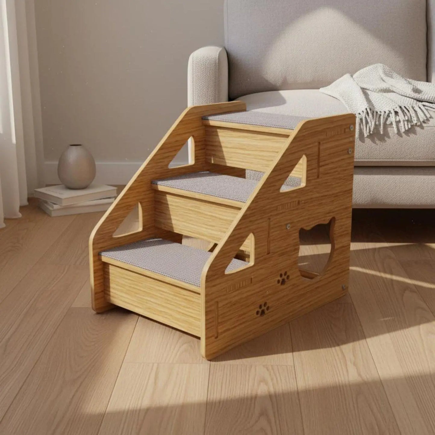 Wooden Pet Stairs Easy Assembly Dog Steps for Bed Sturdy Wood Construction Cat Climbing Steps for Elderly Pets, Sofa, Bedside