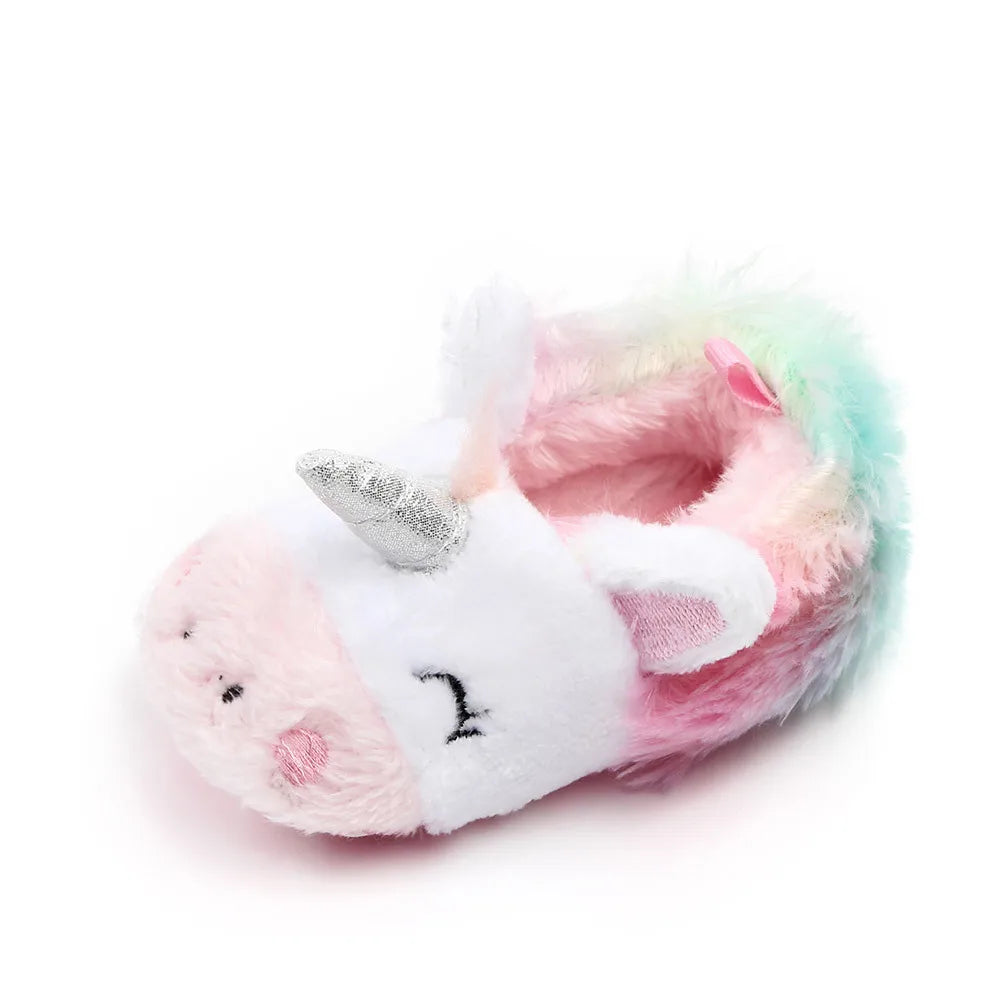 Cute Baby Girl Boy Indoor Warm Cotton Shoes Unicorn Home Slippers Spring Autumn Plush Soft Sole Non-slip Infant Prewalker Shoes