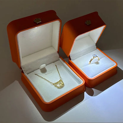 LED Jewelry Ring Box with Llight Luxury Crown Earrings Pendant Storage Display Proposal Wedding Gift Box Jewelry Organizer Box