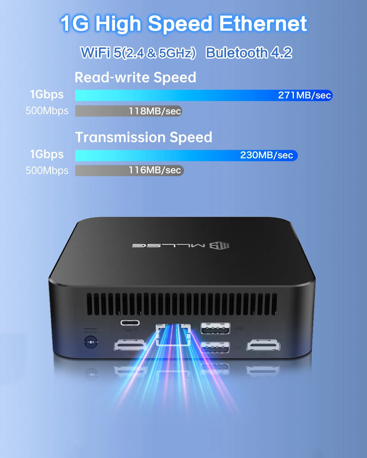 Mini PC MLLSE M2 Pro, processor Intel J3710, 8 GB RAM, ROM Go, Wi-Fi 5, BT 4.2, Windows 10 miniature desk computer