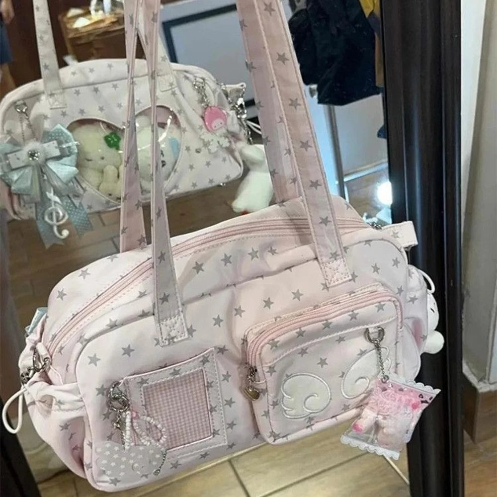 Japanese Transparent Women's Ita Bags Y2k Aesthetic All Match Star Print Fashion Ins Underarm Bag Sweet Kawaii Shoulder Handbags