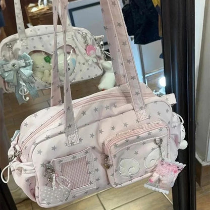 Japanese Transparent Women's Ita Bags Y2k Aesthetic All Match Star Print Fashion Ins Underarm Bag Sweet Kawaii Shoulder Handbags