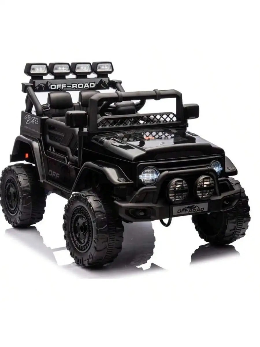 HAUSPROFI 12V Off-Road Ride-On Electric Car Toys for 3+ Years,With LED Lights,Remote Control,Seat Belt ,Bluetooth, 3-Speeds, Suspension