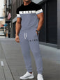 New Men's Letter Print Two-piece Set Outdoor Casual Round Neck Short Sleeve Drawstring Long Pants Plus Size Loose Fit Outfit