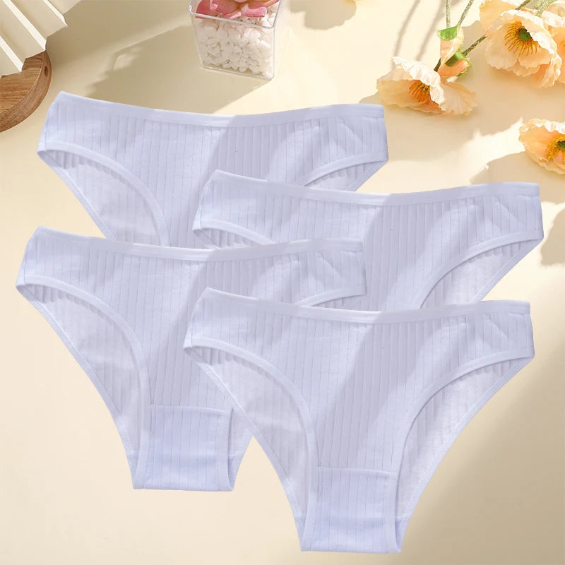 4PCS/SET Women's Cotton Panties Sexy Soft Striped Underpants 12 Solid Color Briefs Female Comfortable Stretch Lingerie M-XL