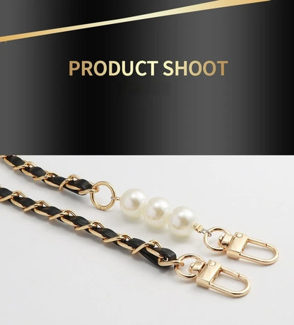 Pearl Leather Chain Mobile Phone Strap Long Crossbody Anti-Loss Shoulder Cord with Metal Pendant for Women