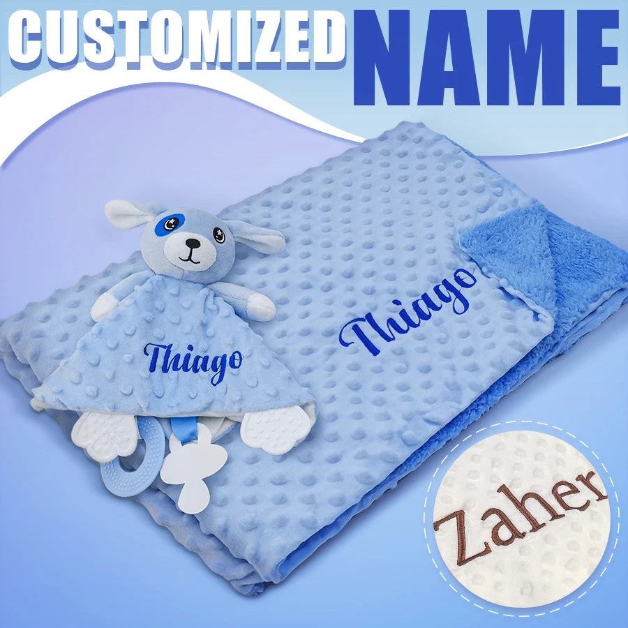 Custom Name Baby Blanket Personalized Baby Shower Gift Soft Minky Dot 2-in-1 Blanket & Lovey Set for Boys Girls