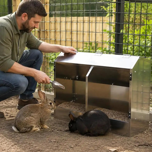 Rabbit Feeder Hay Rack And Feeding Trough, Galvanized Steel, For Hutch Cage And Pet Enclosure Daily Feeding, Silver, 64.5 X 25.5 X 45.5 Cm