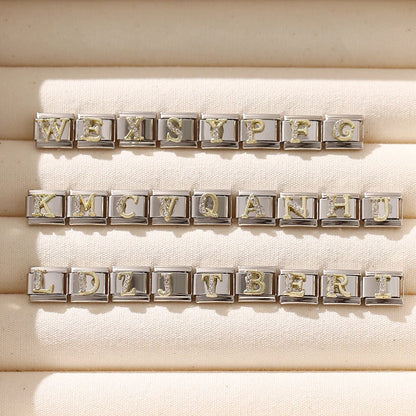 New Girls Italian Bracelet 26 English Letters Charm Stainless Steel Bangle Gold Color Inlaid Zirconia DIY Making Jewelry Gifts