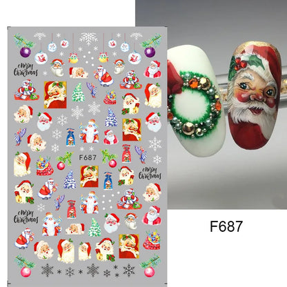 1PCS New Christmas Decorations 2023 New Year Nail Stickers Press on Nails Laser Snowflake Christmas Tree 3D Nail Decal