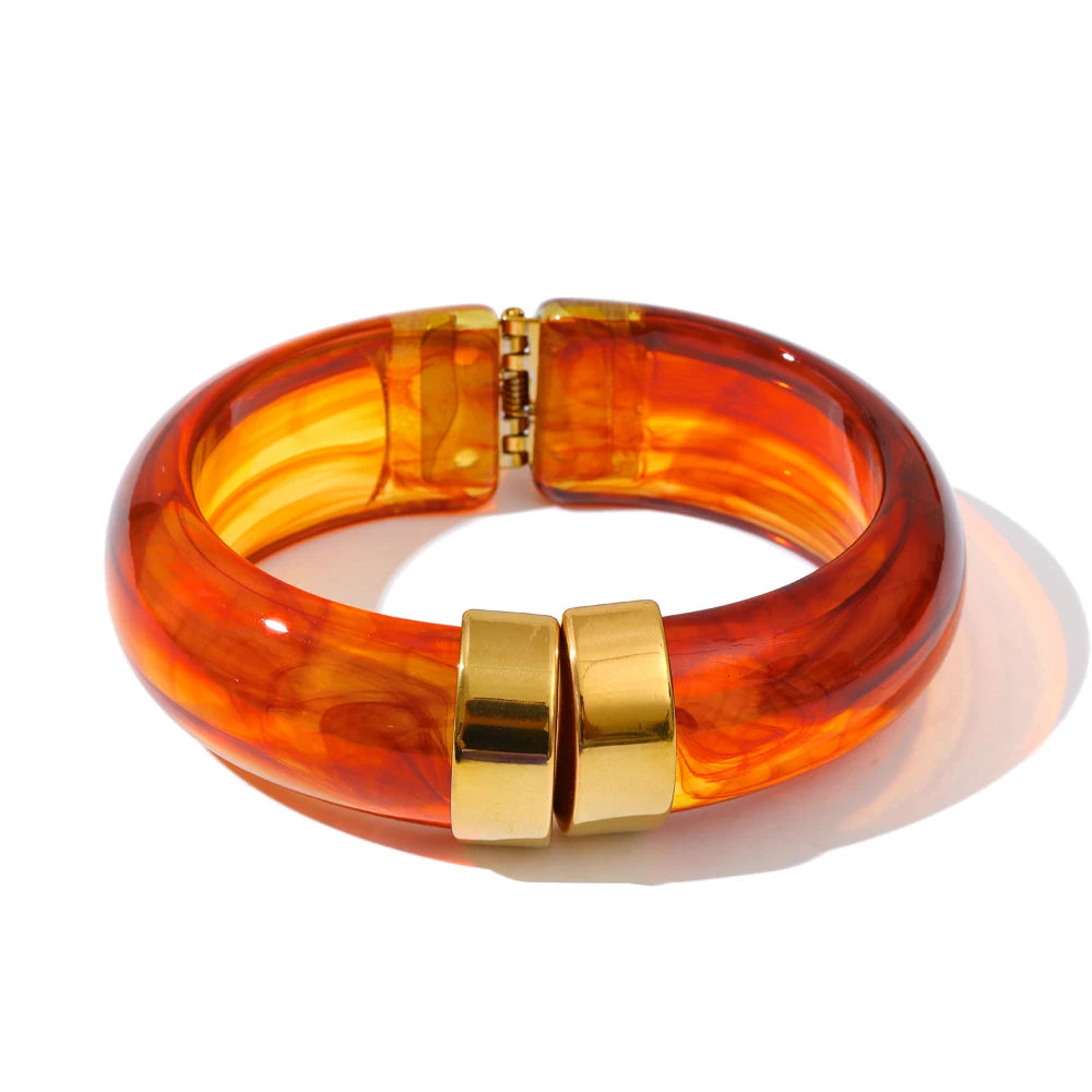 Yhpup 66mm Green Pink Brown Purple Acrylic Thick Bracelet Bangle for Women Stainless Steel Arrivals 2025 Wrist Jewelry Gift