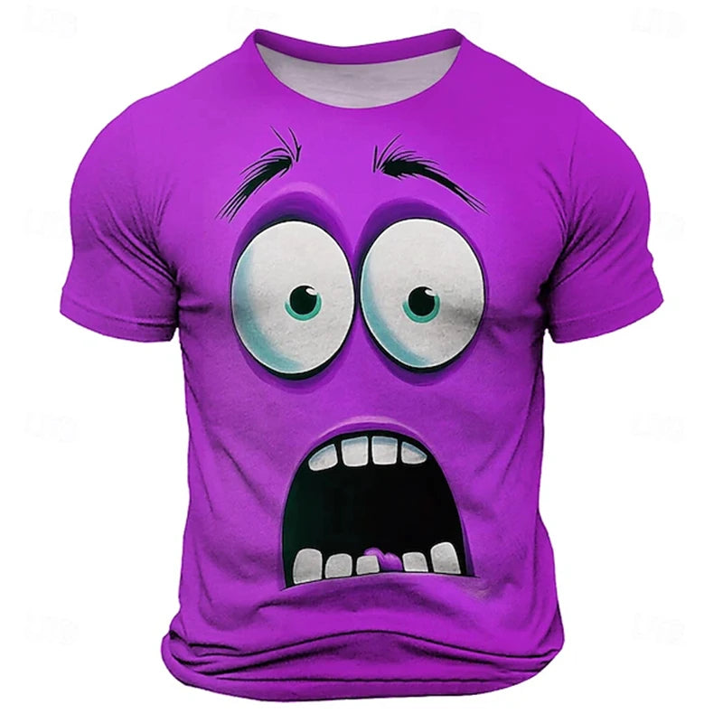 Summer New 3D Printed Funny Face T-shirt Fashionable Men's Holiday Short-sleeved Casual O-neck Loose T-shirt Streetwear