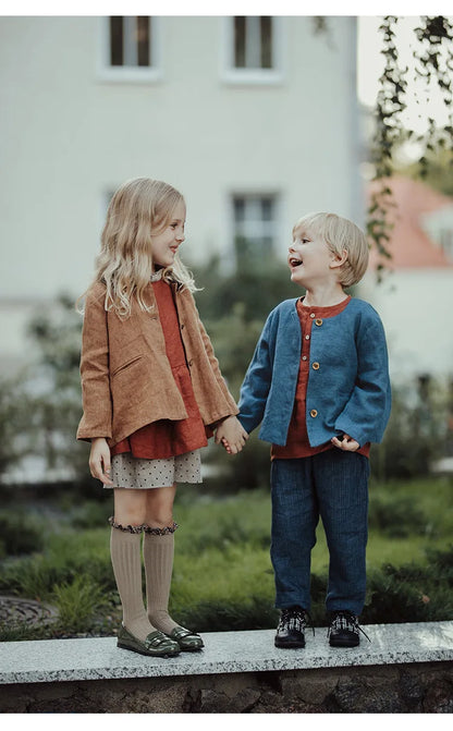 Spring Thin Retro Linen Jacket Children 2026 New Solid Color Single-Breasted Cardigan Casual Long-Sleeved Boys And Gilrs Coats