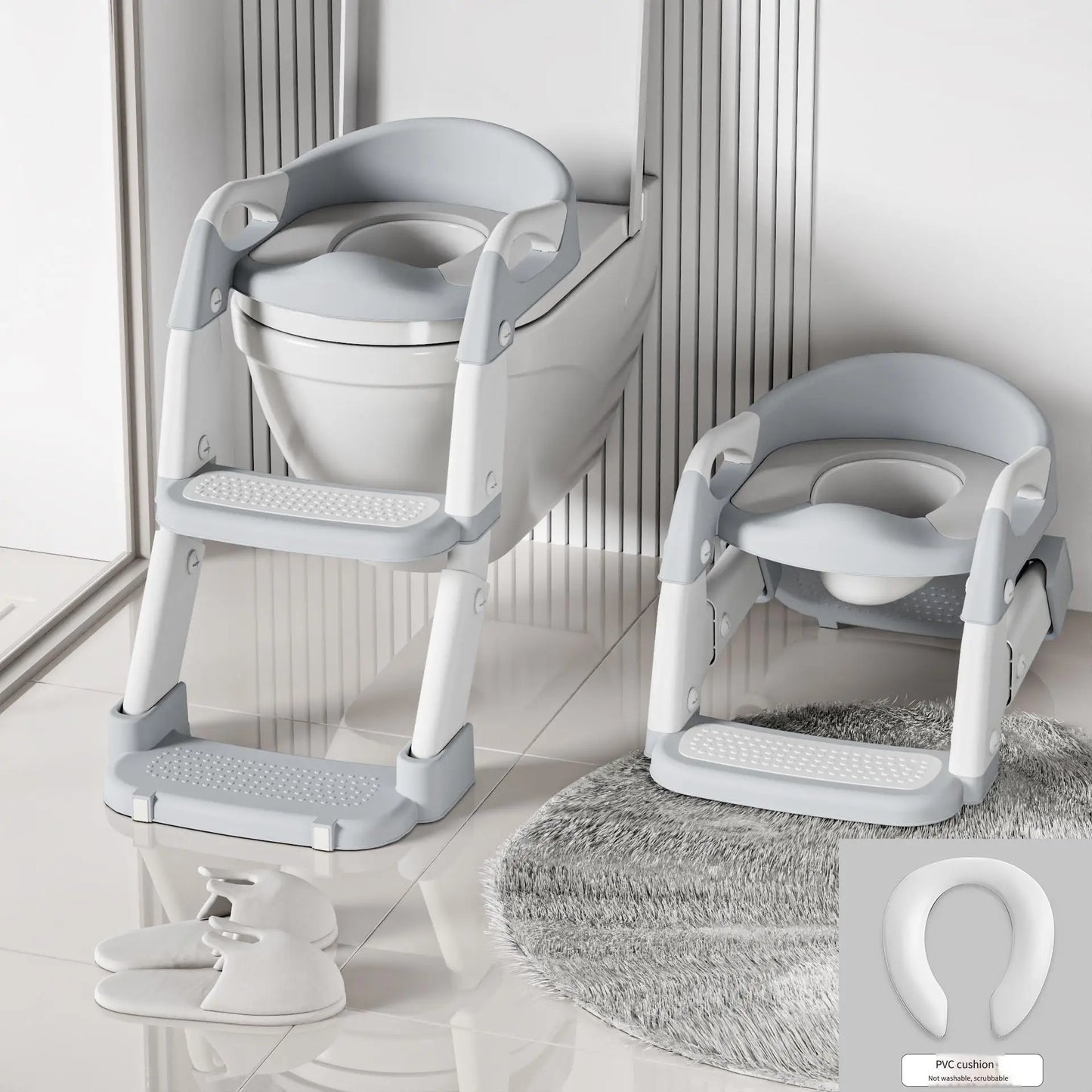 Kids Toilet Step Stool Potty Training Seat with Ladder Boys Girls Baby Toilet Seat Adjustable Step-on Stool for Adult Toilet