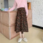 Women Floral Corduroy Midi Skirt High Waist A Line Printed Swing Long Skirt For Spring Autumn