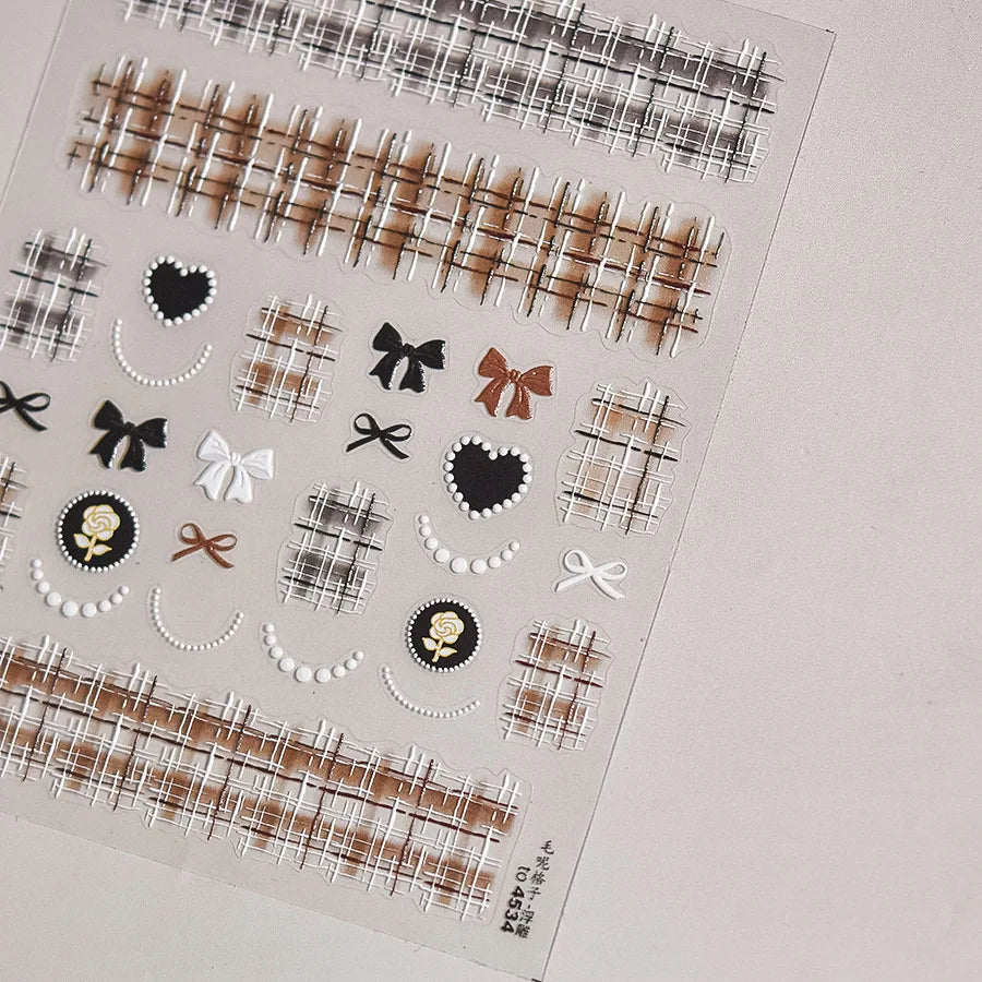 Shell Light Nail Stickers Small Fresh White Bow Ribbon Nail Charms Stickers Self Adhesive Nails 3D Decorations Parts DIY Decals