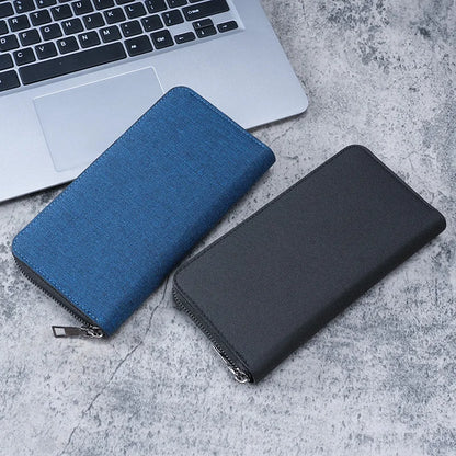 New men's long zipper wallet large capacity multi-card business canvas clutch wallet.
