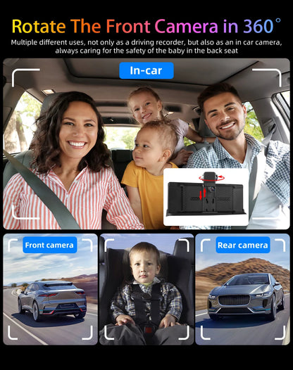 Srnubi 10.26 inch 4K ADAS Car DVR with 360° Rotation Dash Cam Wireless Carplay Android Auto Mirror Link BT WIFI AUX FM Dashboard