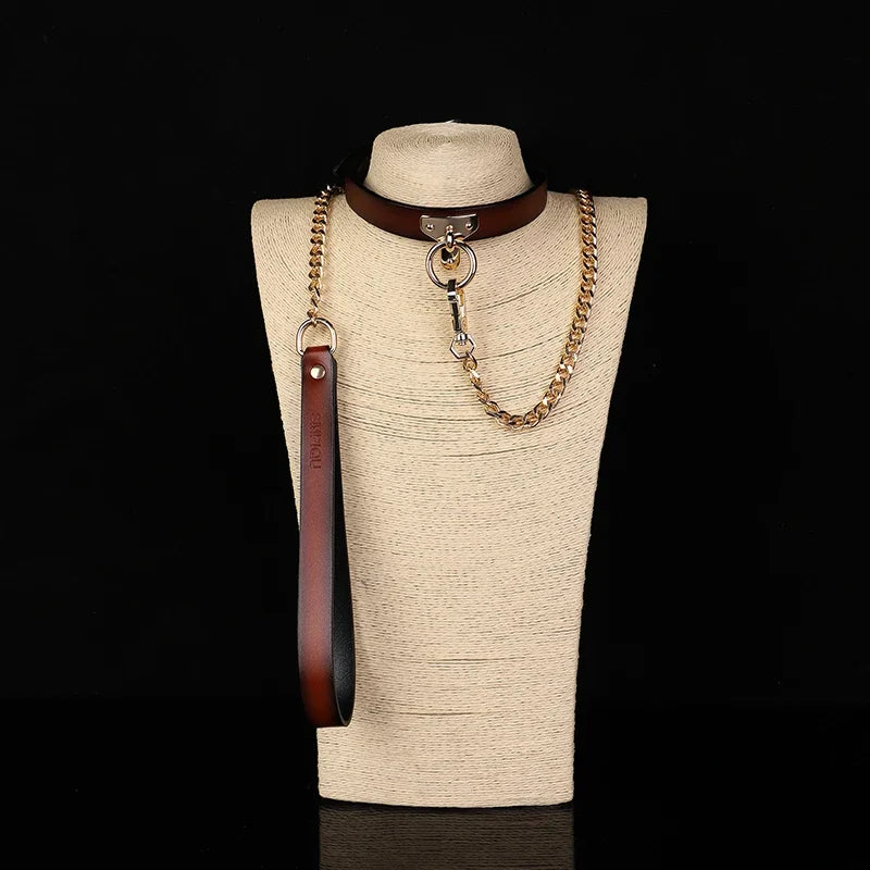 Genuine Leather Series Collar Slave Bed Neck Restraint Belt Strap BDSM Female Couple Bondage Erotic Fun Sex Toys Adult Games