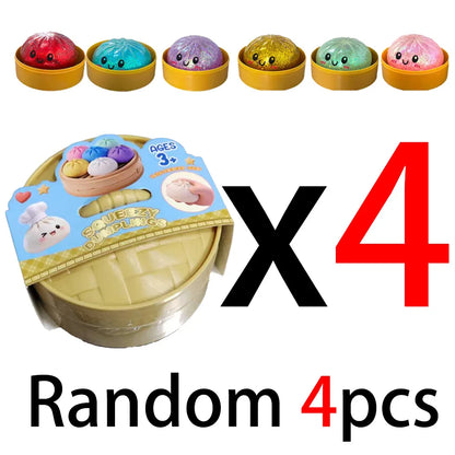 Colorful Dumpling Squishes Stress Balls Fidget Sensory Toys Simulation Food Squishies Bun with Steamer Squeeze Dough Ball Gifts