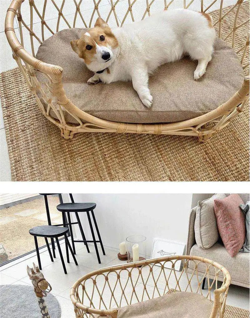 Natural Rattan Artist Pet Bed Weaving Princess Light Luxury Pet Bed Japanese Vintage Pet Products Haustierbett XY40CWC