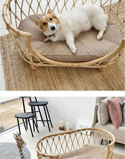 Natural Rattan Artist Pet Bed Weaving Princess Light Luxury Pet Bed Japanese Vintage Pet Products Haustierbett XY40CWC