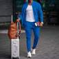 Autumn Winter Men's Casual Blazer Set New Fashion Waffle Baseball Suit Round Neck Pocket Zipper Long Sleeve Trousers Two-Piece S