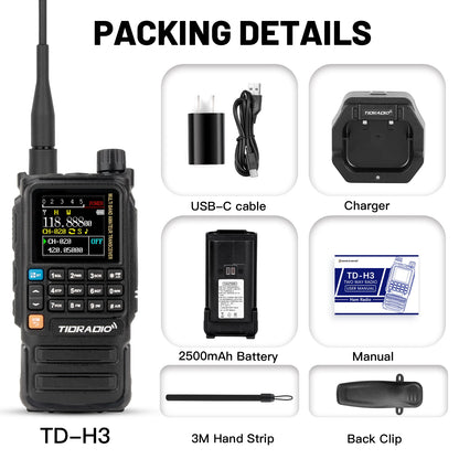 TIDRADIO H3 Plus Long Range Walkie Talkies Wireless Programming Air Band Long Range Tow Way Radio Frequency Copy Station