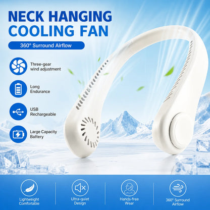 Portable Bladeless Neck Fan 3 Speed Adjustable Rechargeable Air Cooler Mini Hanging Neck Fan Long Battery Life for Summer Outdoo