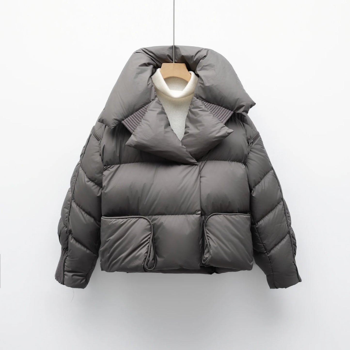 Overcoat New Fashion Women Down Jacket Winter White Duck Down High Quality Knitted Patchwork Lapel Women Down Jacket