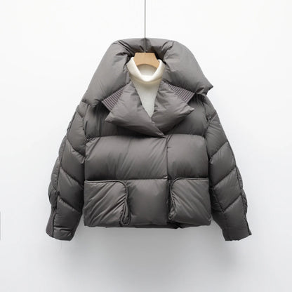 Overcoat New Fashion Women Down Jacket Winter White Duck Down High Quality Knitted Patchwork Lapel Women Down Jacket