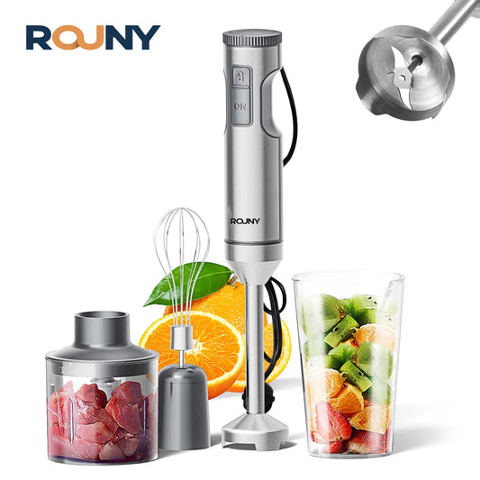Rankinis panardinamasis trintuvas galingas 4-in-1, nerūdijančio plieno lazdinis maisto maišytuvas, 700 ml maišymo indelis, 500 ml smulkintuvas, plaktuvas, 1200 W MAX