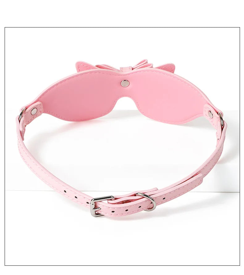 Adult Pink Bow Blindfold Sex Games PU Leather Fetish BDSM Eye Mask For Men Women 18+ Exotic Costumes Sexy Party Club Coslay Mask