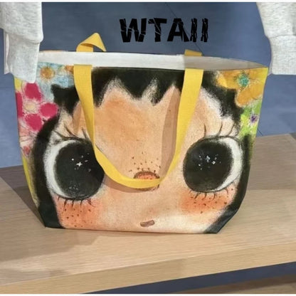 New Creative Women's Tote Bag Trend Face Printing Large Capacity Shoulder Bag Water Proof Hot Girl Handbag Large Shopping Bag